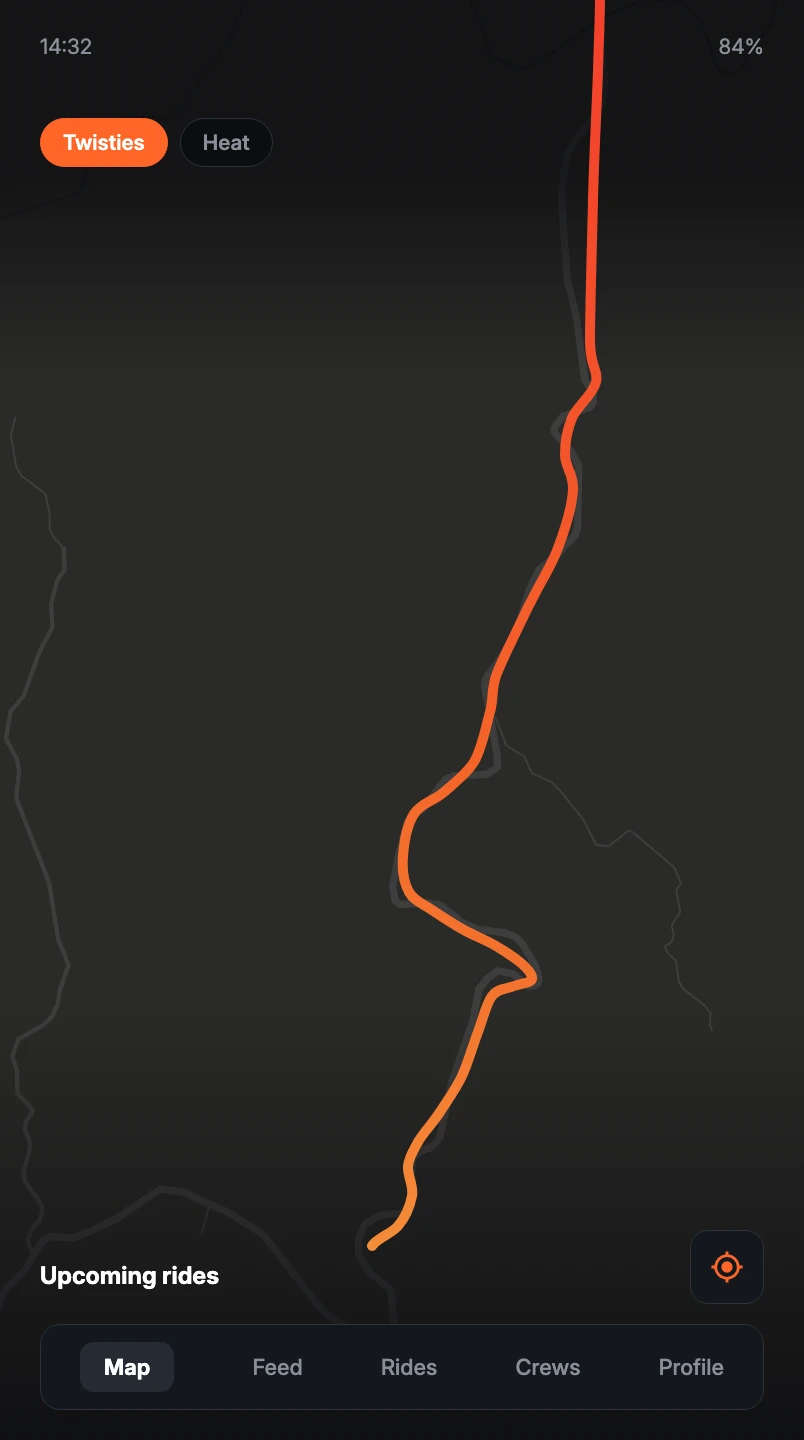 The Ridelay map with the Twisties layer on, a switchbacking Marilaque descent highlighted by how much it bends